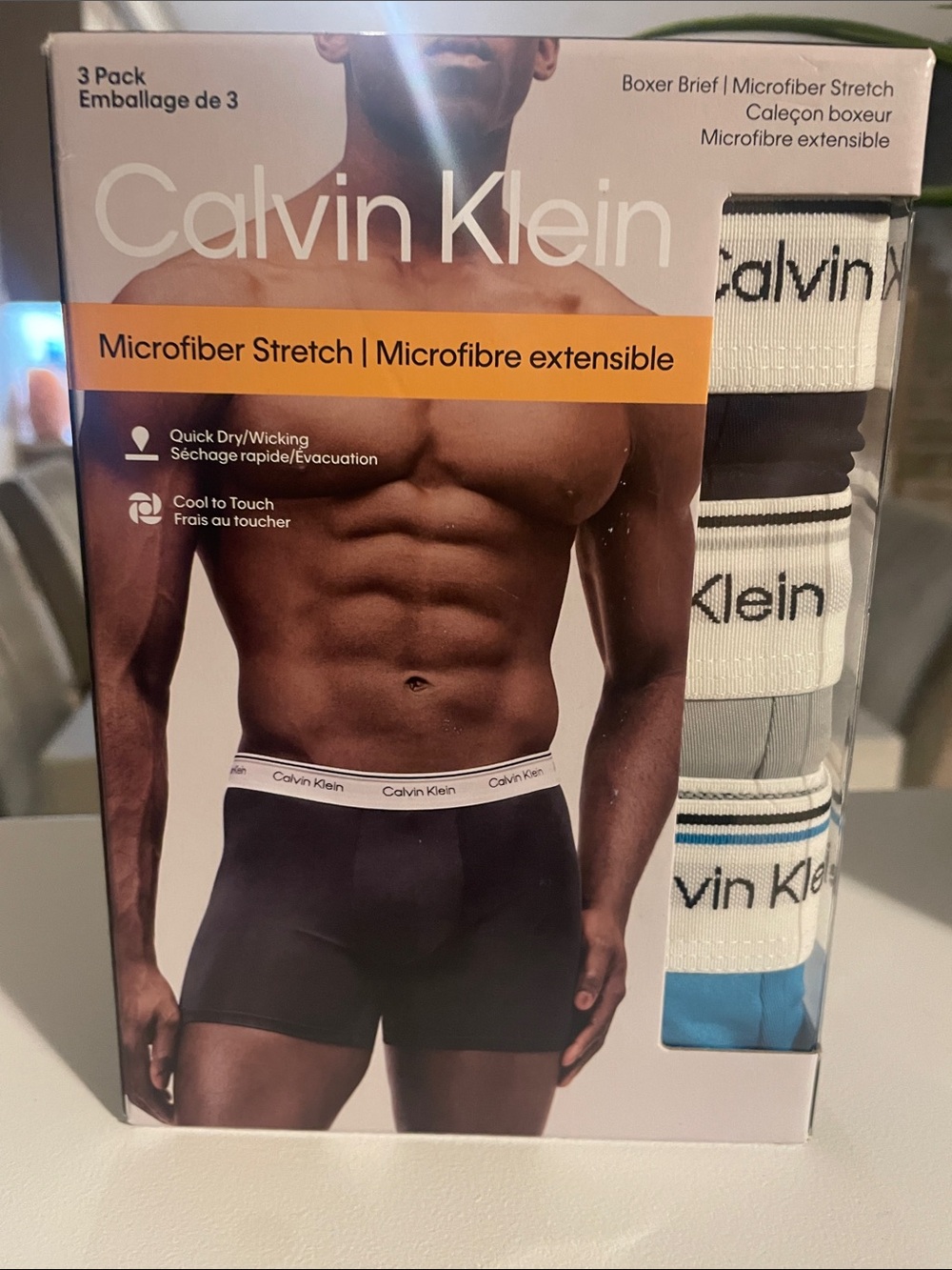 Calvin Klein 3-Pack Microfiber Stretch Boxer Briefs - Black/White/Gray/Blue